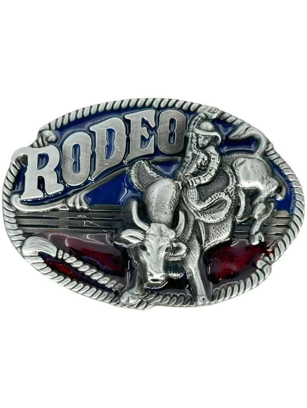 Rodeo Bull Rider Blue and Red Belt Buckle Cowboy